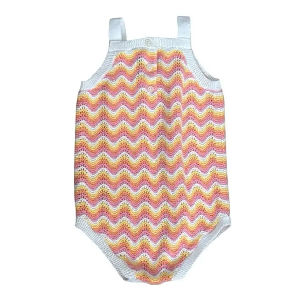 Serena Williams x Janie & Jack Baby Girl Pink Yellow White Knit Romper 6-12M